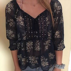 Abercrombie navy and gold blouse